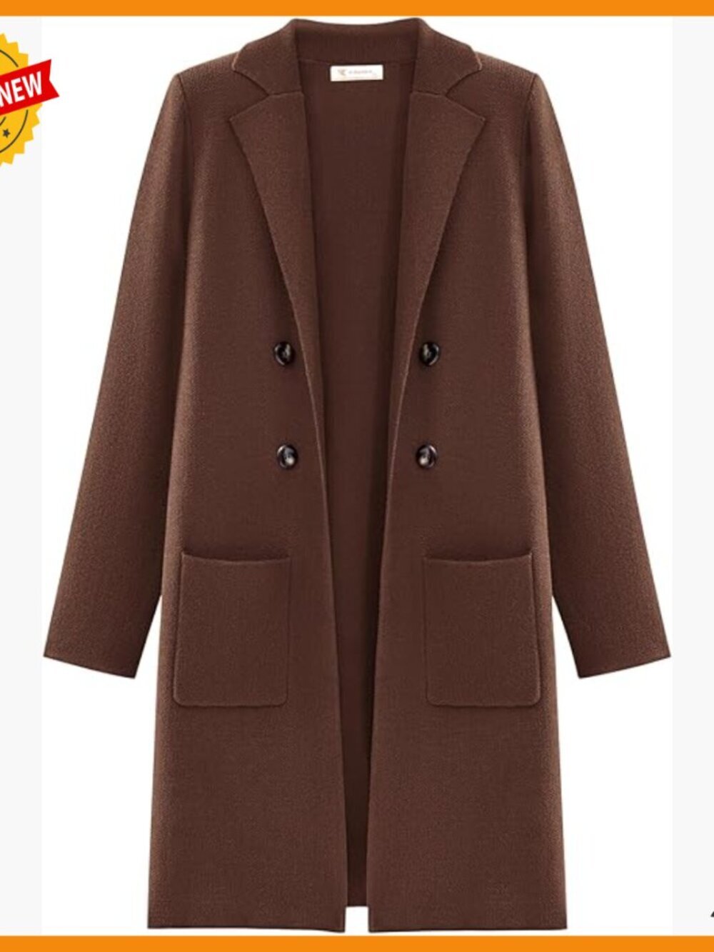 Oversized Long Cardigan Sweater, Notch Collar, Two Pockets, Business Casual